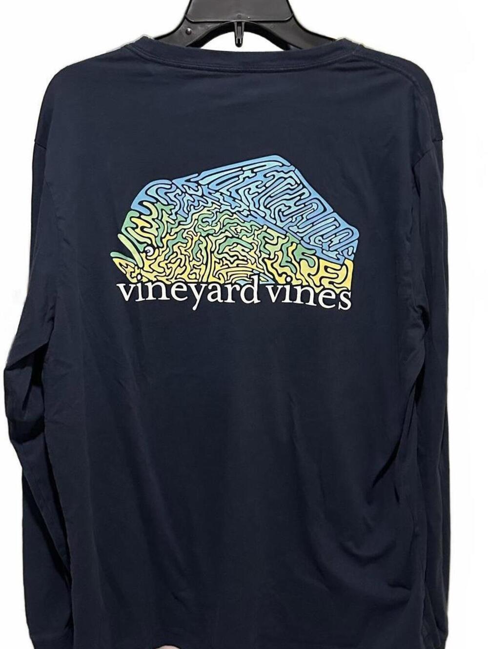 Vineyard Vines Shirt Mens Navy Blue Long Sleeve Whale Logo Pocket Cotton - Large